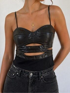 Bailey 44 Black Faux Leather Bustier Tank Top Womens Size M Corset Top